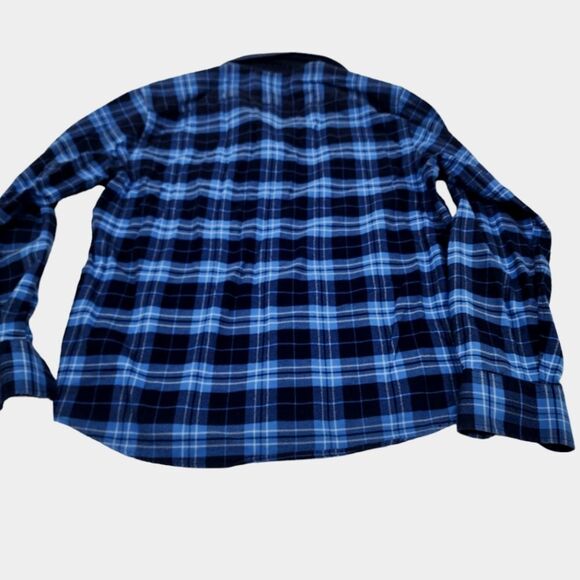 Untuckit Noland Flannel Navy Plaid Casual Button Up Denim Collar Pocket L - Picture 3 of 5